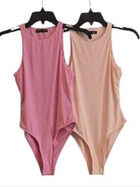 SHEIN Hot Pink & Peach Sleeveless Bodysuit Duo
